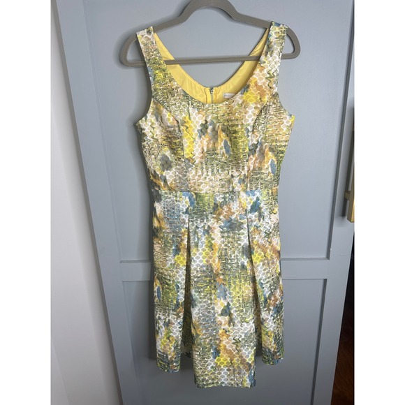 New York & Company Dresses & Skirts - New York & Company Yellow Geometric Honeycomb Mesh Fit Flare Dress Sz 6 VN130001